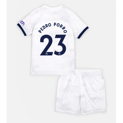 Fotballdrakt Barn Tottenham Hotspur Pedro Porro #23 Hjemmedraktsett 2023-24 Kortermet (+ Korte bukser)